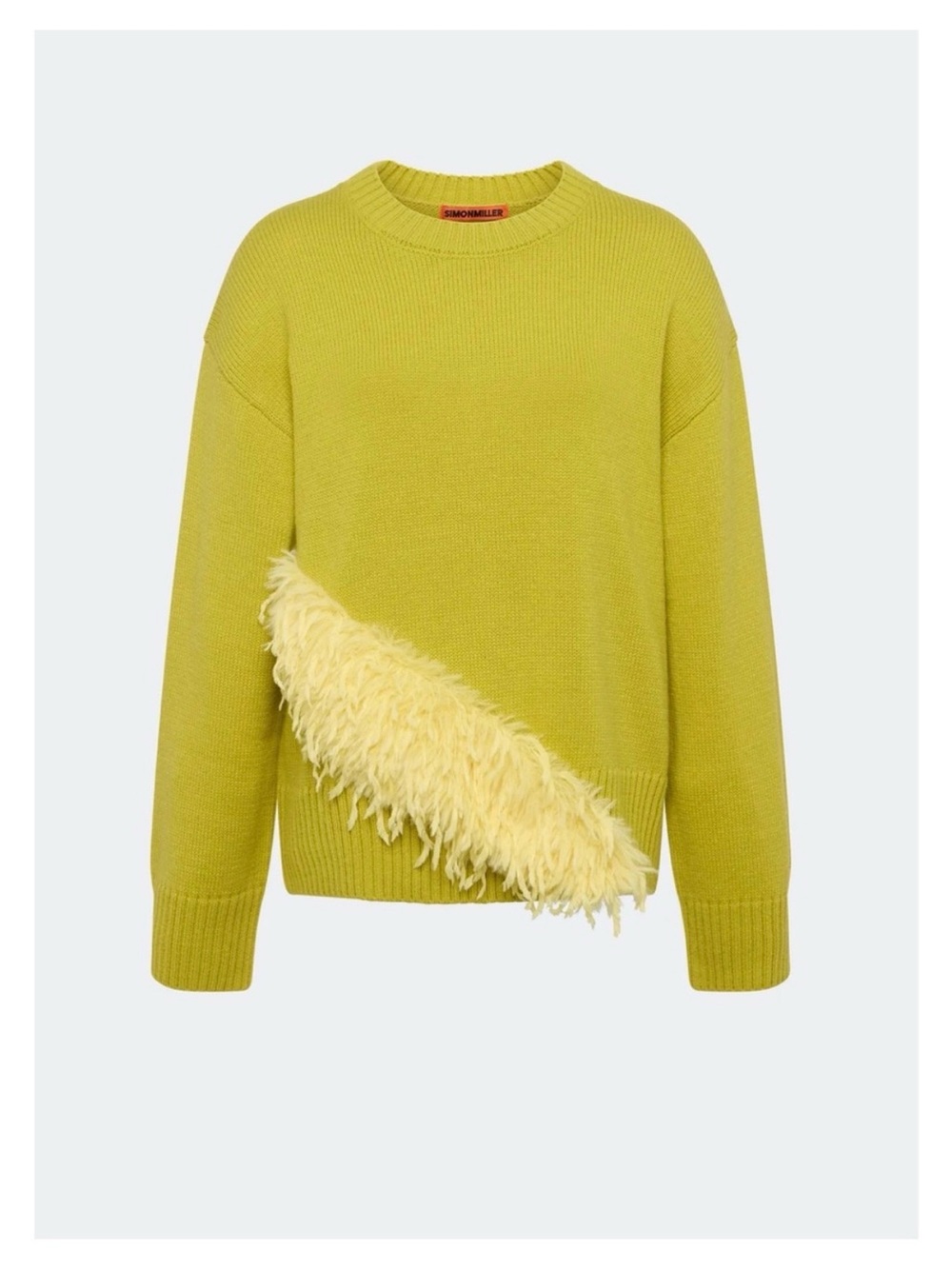 Simon Miller Chartreuse Crewneck with Pale Yellow Feather Trim NWT